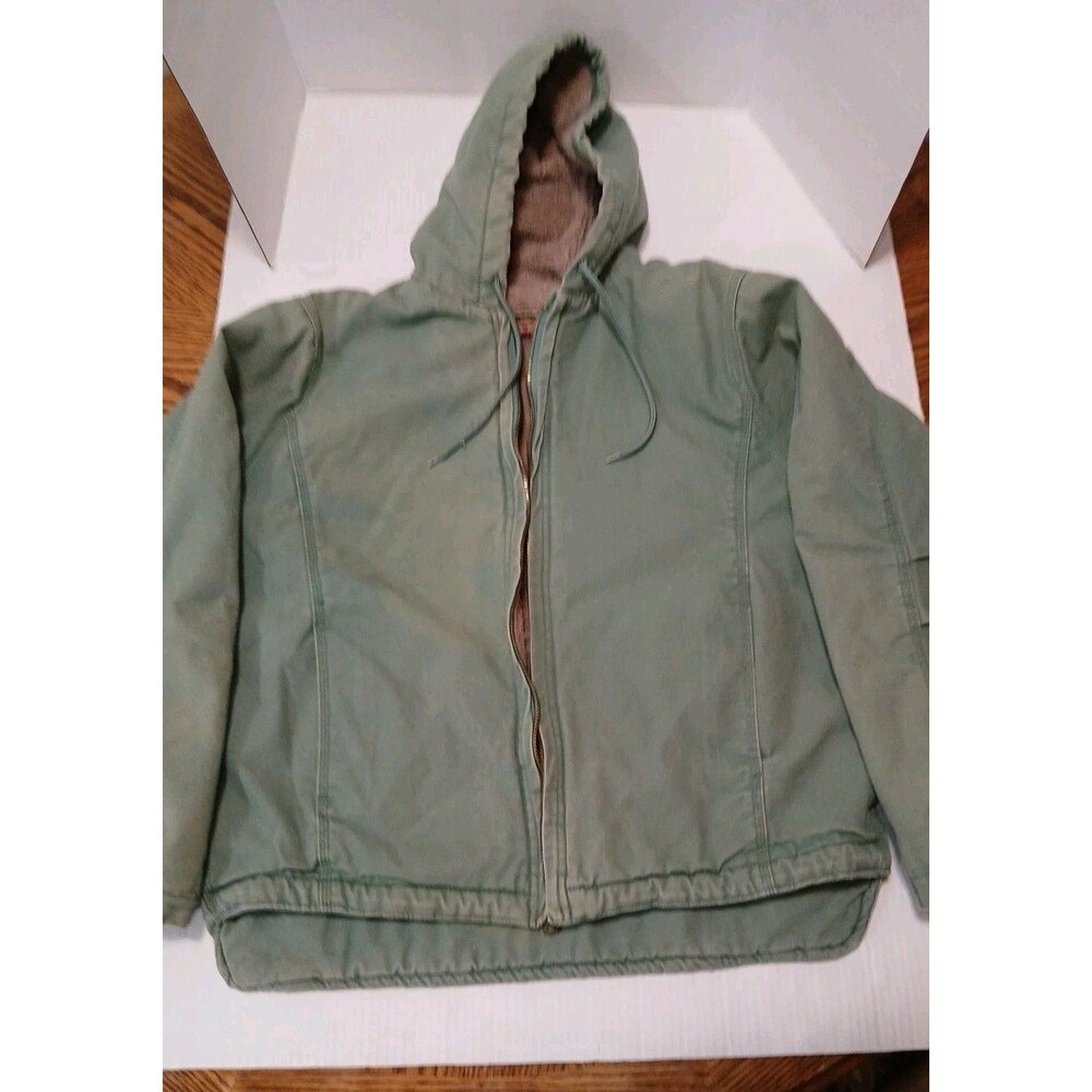 VTG Schmidt Workwear Fit For Her Green Hood Canvas Sherpa Lined Coat WOMENS LG